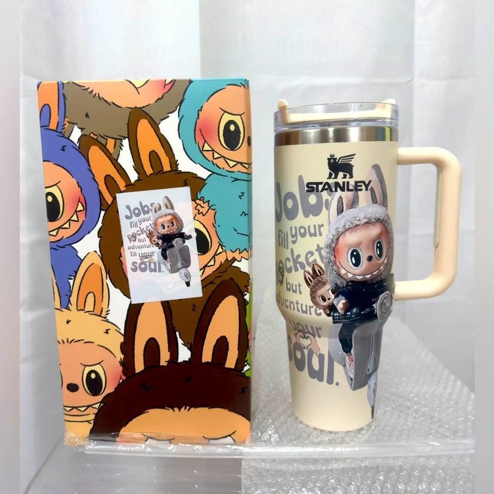 Stanley 40 oz. Labubu (Cream & Gray)”Jobs fill Pockets Adventures fill Soul” NWT